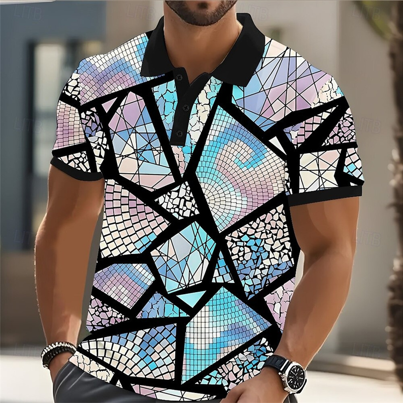 Street Fashion Men 2025 - Herenpoloshirt Golfshirt Kleurblokpatroon Gedrukt Geometrische manchetten