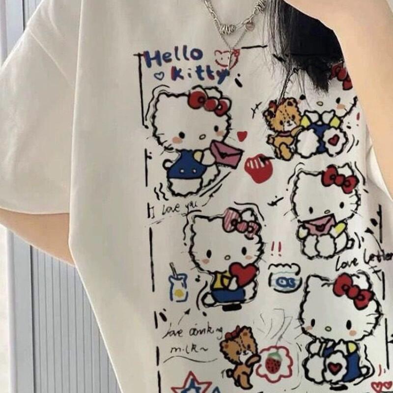 Street Fashion Y2K - Korte mouwen zomer Hello Kitty graffiti